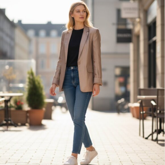 H&M Women’s Oversized Jacket Sz M Beige Wide Sleeve Casual Coat NEW Runs Big - Picture 1 of 15